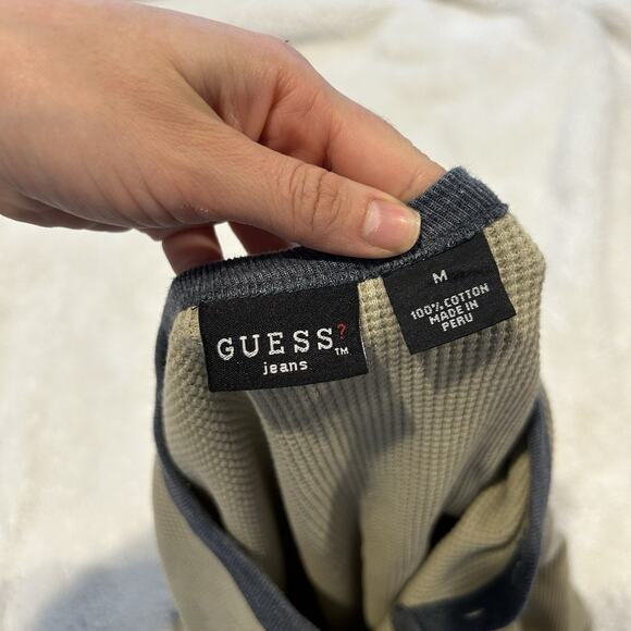 Vintage Men’s Guess USA Waffle Green Knit Long Sleeve Shirt Size M - Picture 4 of 6